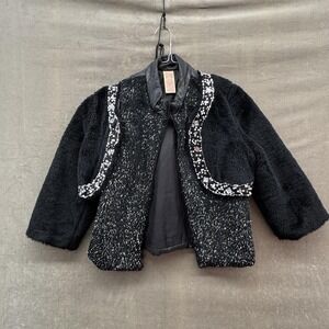 Faded Glory Jacket Girls Large 10-12 Black Faux Fur Beaded Zip Dressy Holiday